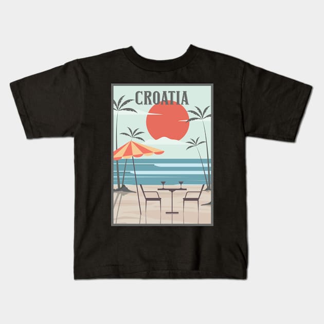 Croatia honeymoon retro Kids T-Shirt by NeedsFulfilled